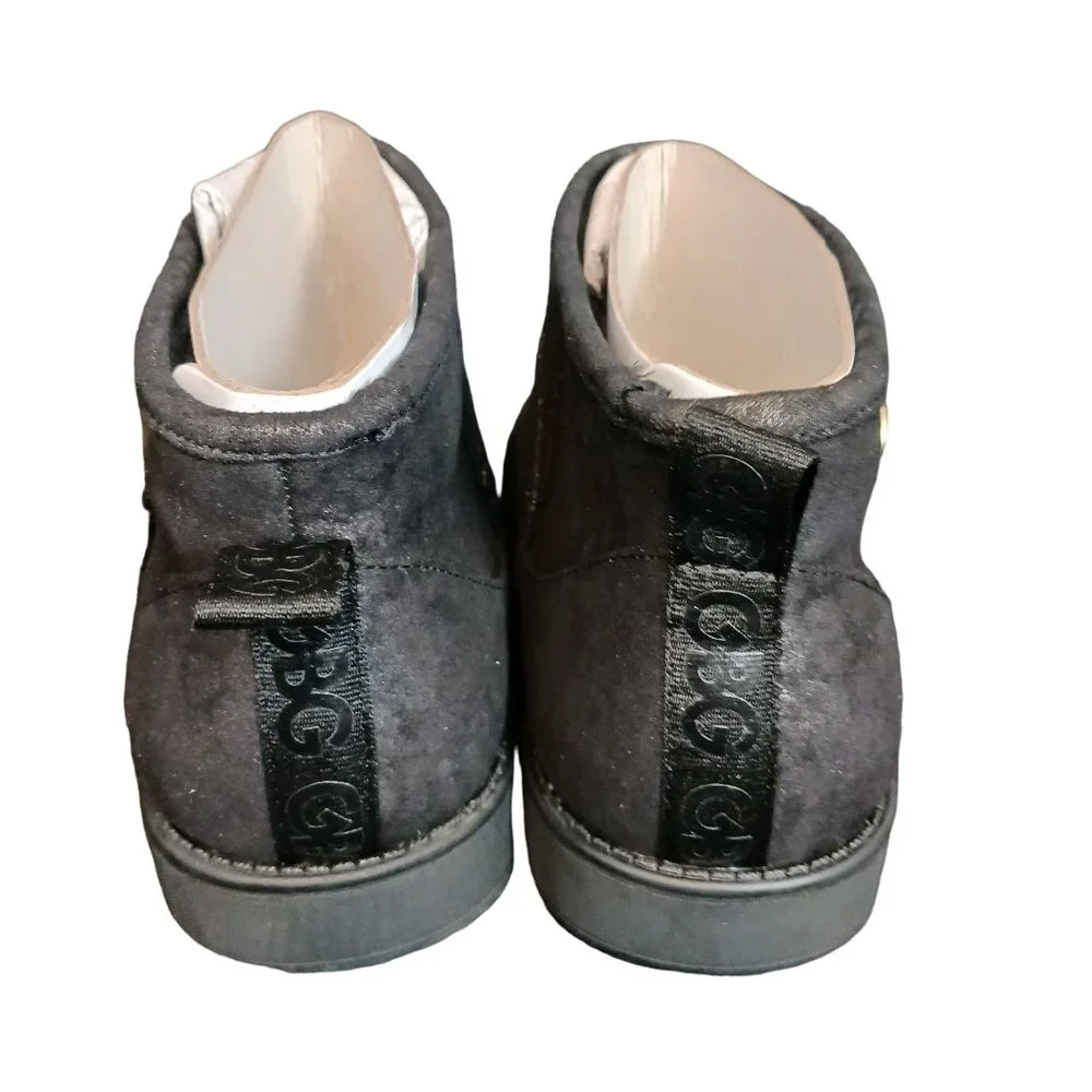 NEW GBG‎ Los Angeles Alena Faux Fur Slip-On Ankle Boots Black/Gold Size 6.5